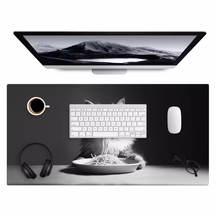 Bureau onderlegger - Langharige kat - Zonnebril - Spaghetti - Humor - Zwart - wit — 3