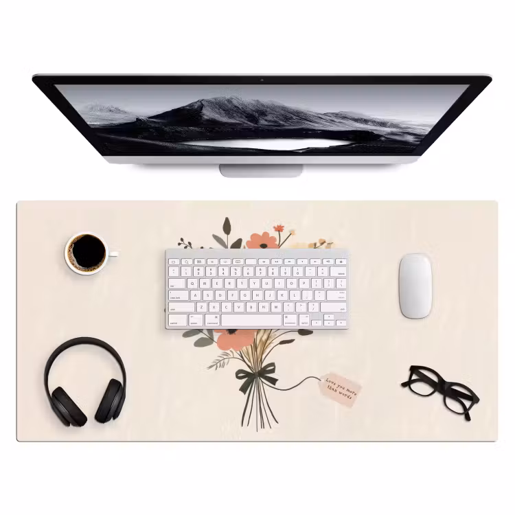 Bureau onderlegger - Bloemen - Quote - Beige - Lint — 3
