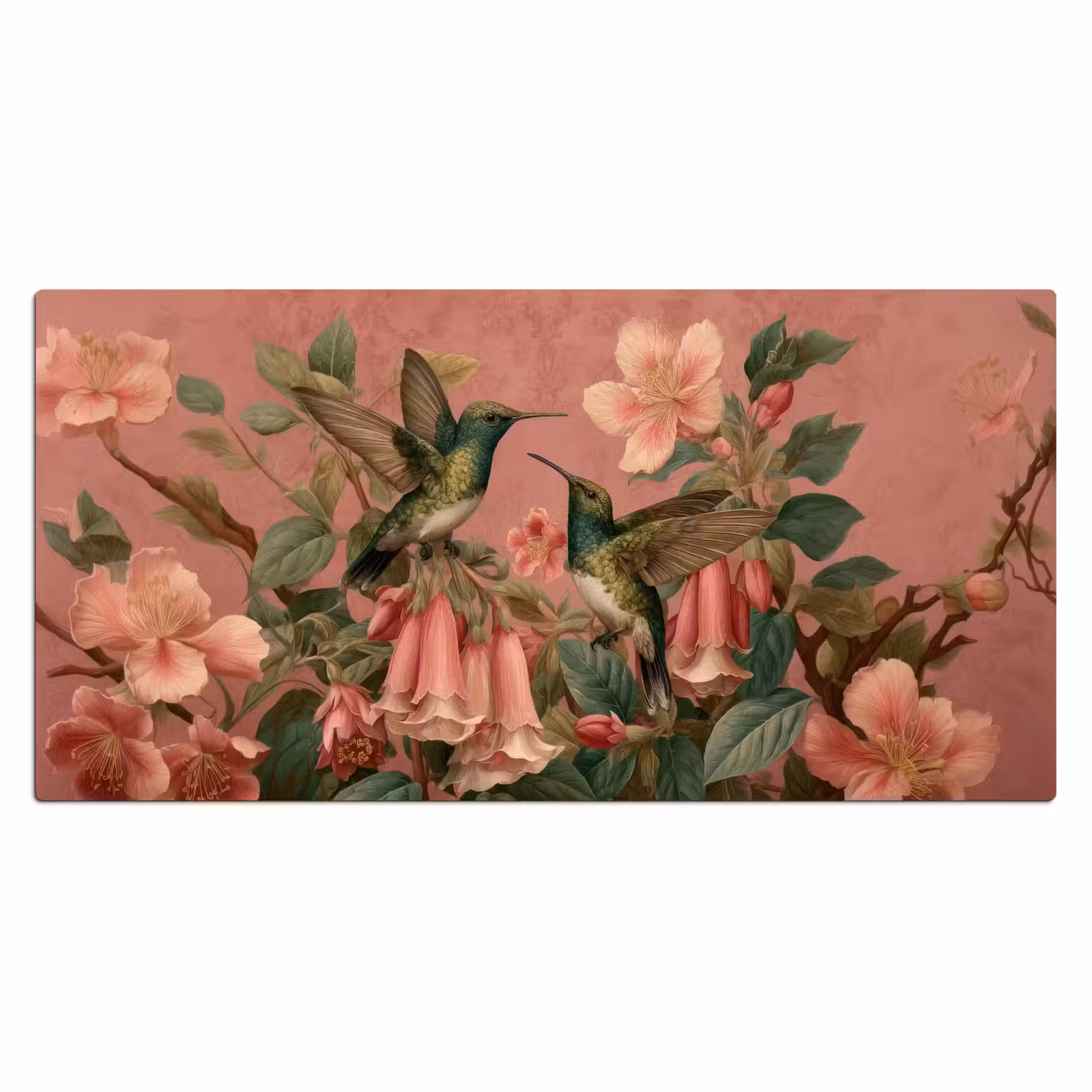 Bureau onderlegger - Kolibries - Bloemen - Groen - Roze — 1