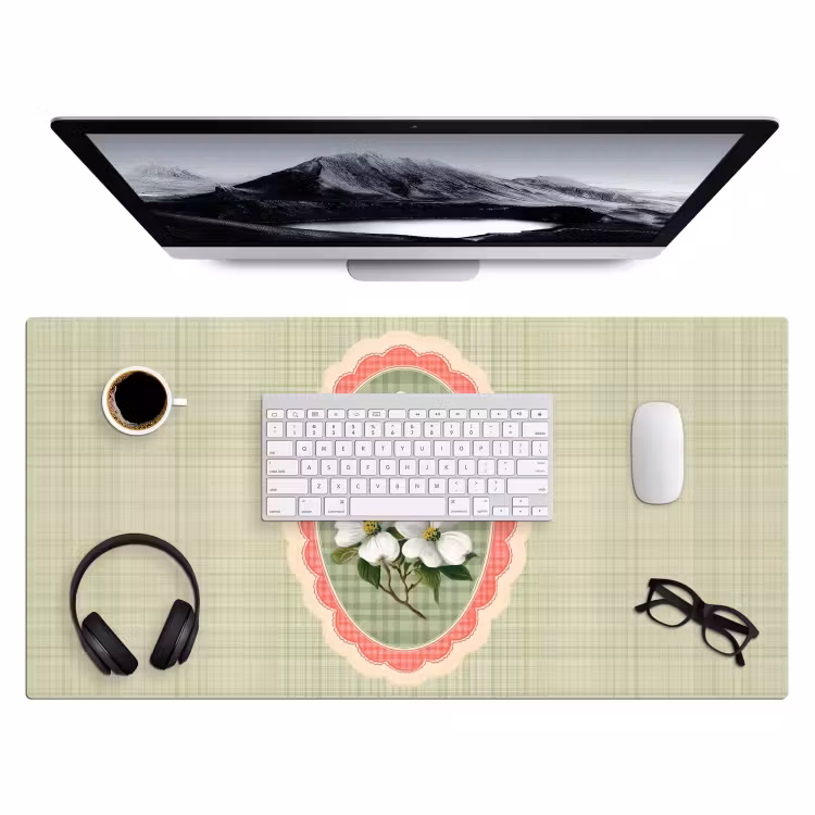 Bureau onderlegger - Bloemen - Illustratie - Geruit - Groen — 3
