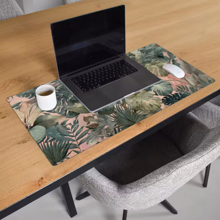 Bureau onderlegger - Compositie van bladeren - Groen - Roze — 2