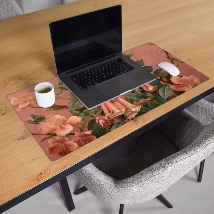 Bureau onderlegger - Kolibries - Bloemen - Groen - Roze — 2
