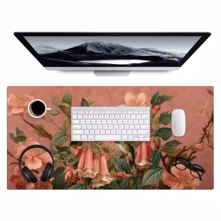 Bureau onderlegger - Kolibries - Bloemen - Groen - Roze — 3