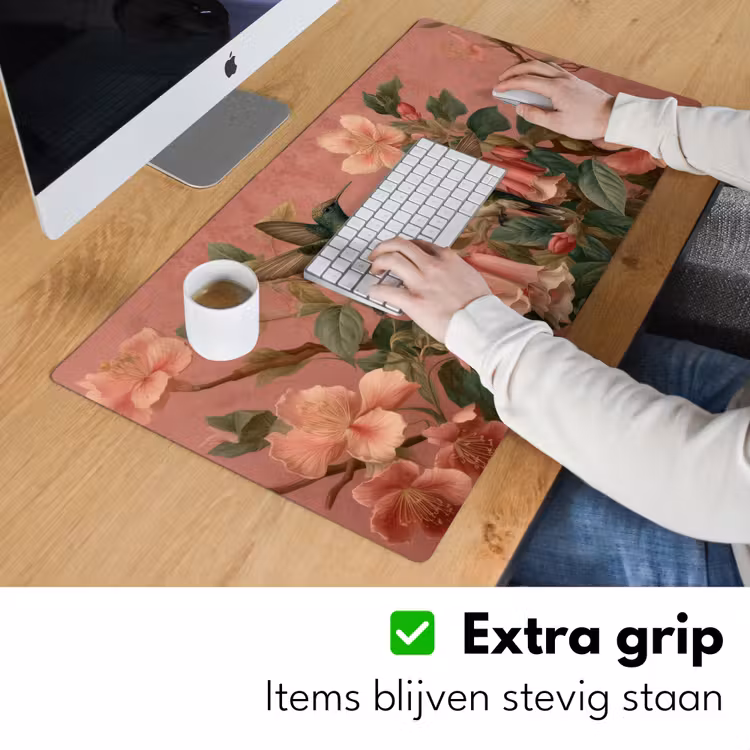 Bureau onderlegger - Kolibries - Bloemen - Groen - Roze — 5