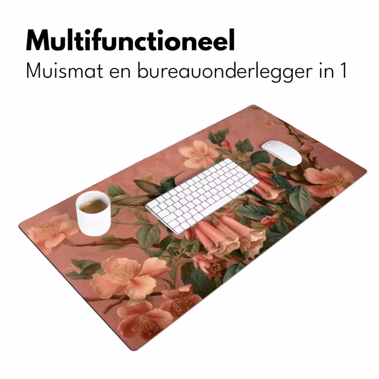 Bureau onderlegger - Kolibries - Bloemen - Groen - Roze — 6