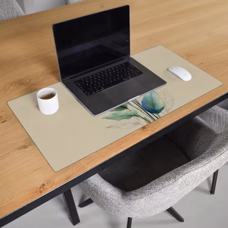 Bureau onderlegger - Paradijsvogelbloemen - Blauwgroene bladeren - Beige — 2