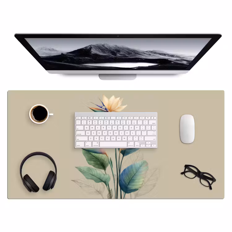 Bureau onderlegger - Paradijsvogelbloemen - Blauwgroene bladeren - Beige — 3