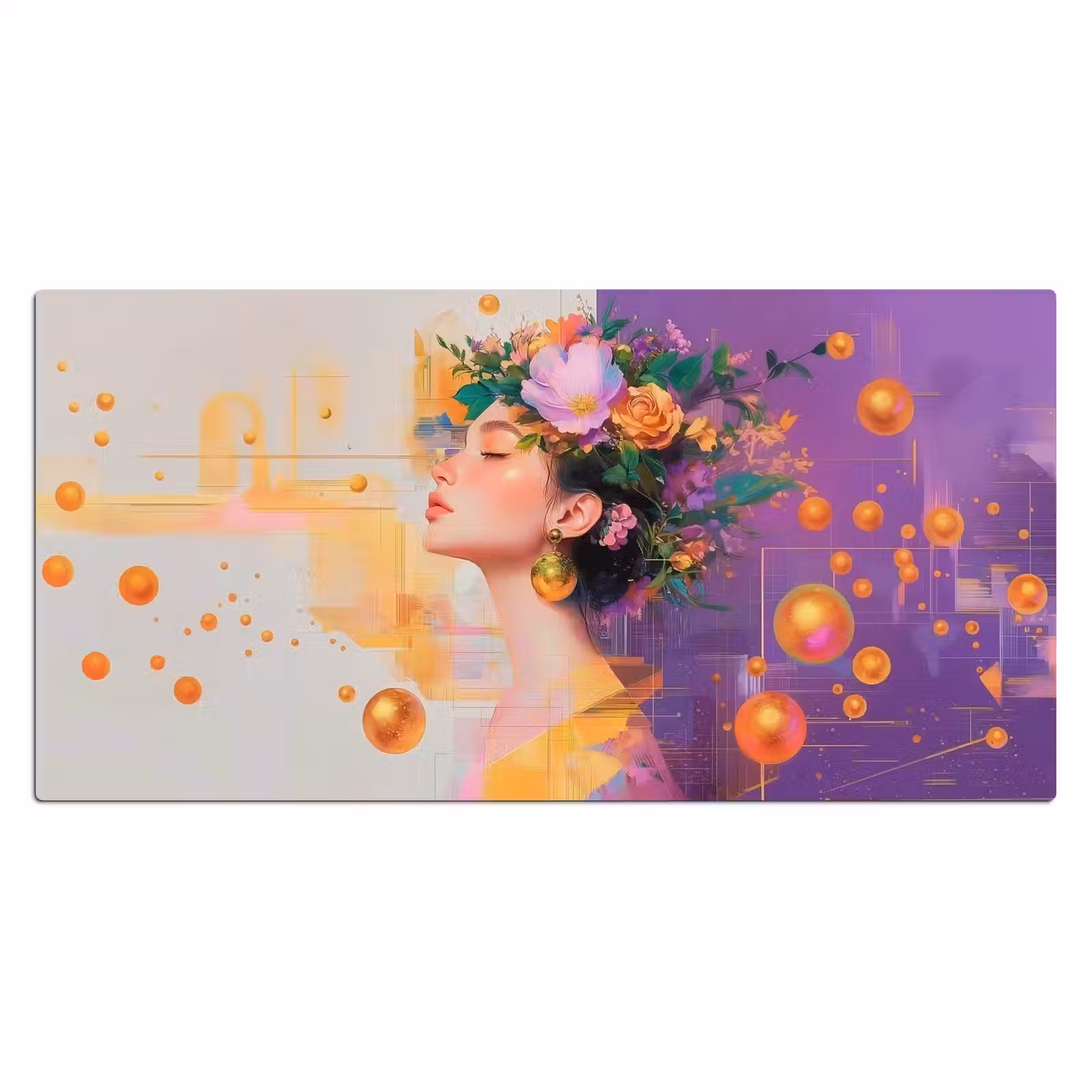 Bureau onderlegger - Abstract - Vrouw - Bloemenkroon - Goud — 1