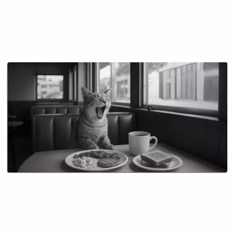 Bureau onderlegger - Kat - Koffie - Brood - Zwart — 1