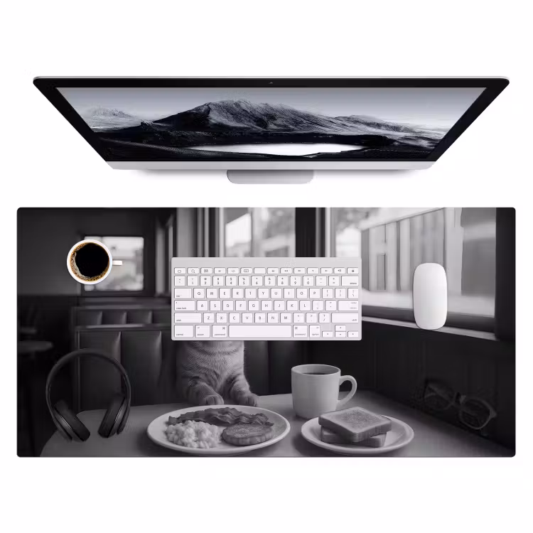 Bureau onderlegger - Kat - Koffie - Brood - Zwart — 3