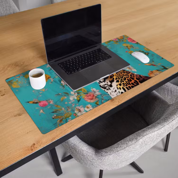 Bureau onderlegger - Luipaard - Bloemen - Kroon — 2