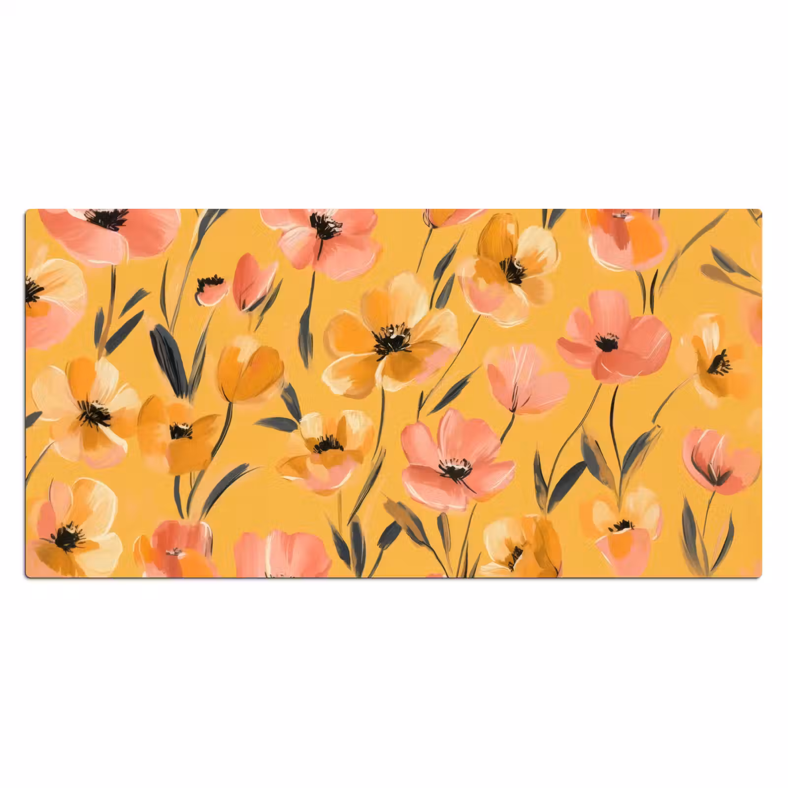 Bureau onderlegger - Bloemen - Geschilderd - Geel — 1