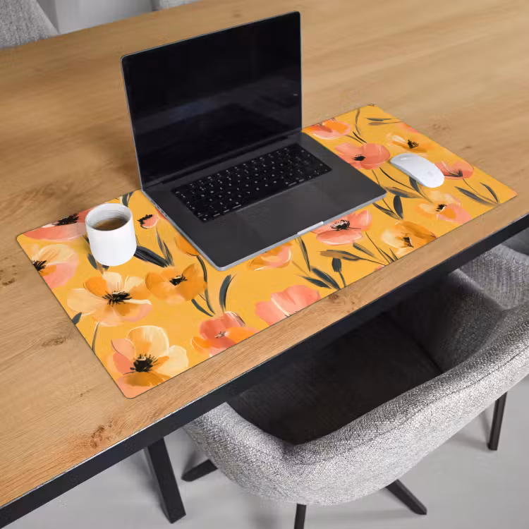 Bureau onderlegger - Bloemen - Geschilderd - Geel — 2
