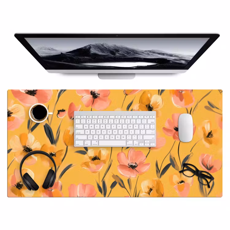 Bureau onderlegger - Bloemen - Geschilderd - Geel — 3