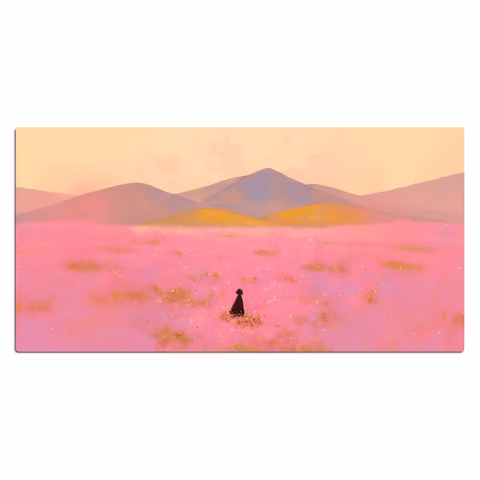 Bureau onderlegger - Bloemenweide - Heuvels - Silhouet - Roze — 1