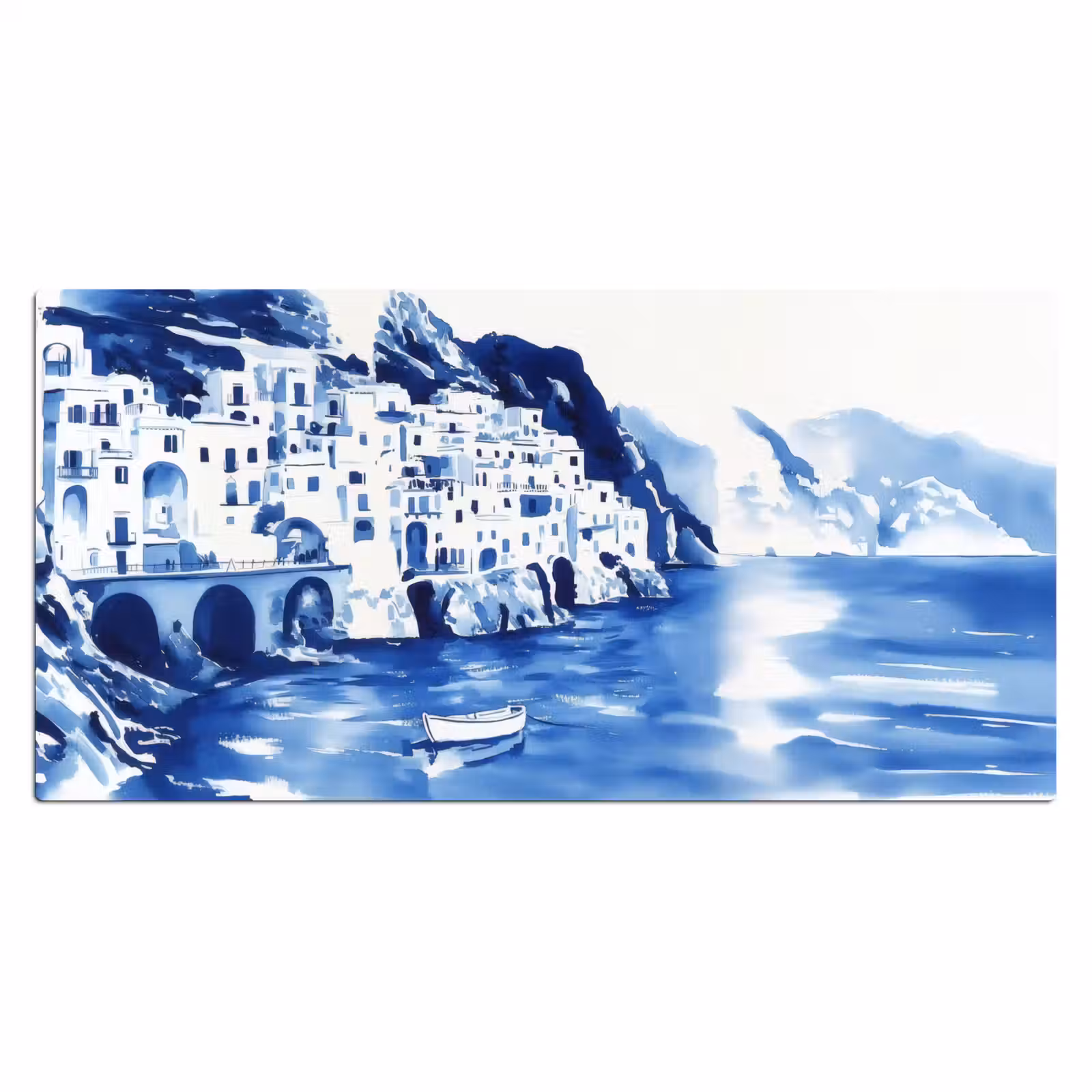 Bureau onderlegger - Dorp - Rotswand - Roeiboot - Water — 1