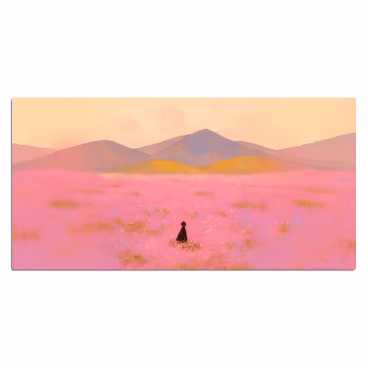 Bureau onderlegger - Bloemenweide - Heuvels - Silhouet - Roze — 1