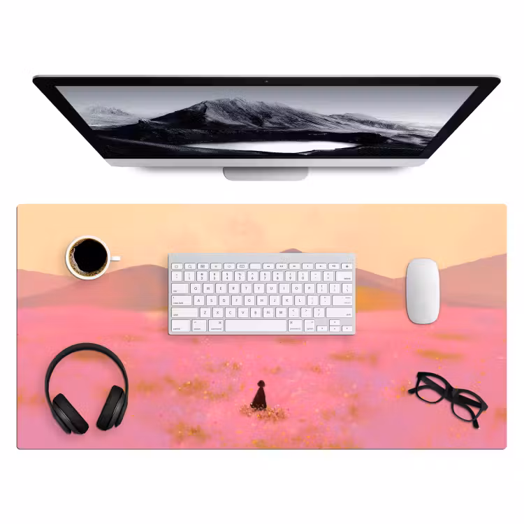 Bureau onderlegger - Bloemenweide - Heuvels - Silhouet - Roze — 3