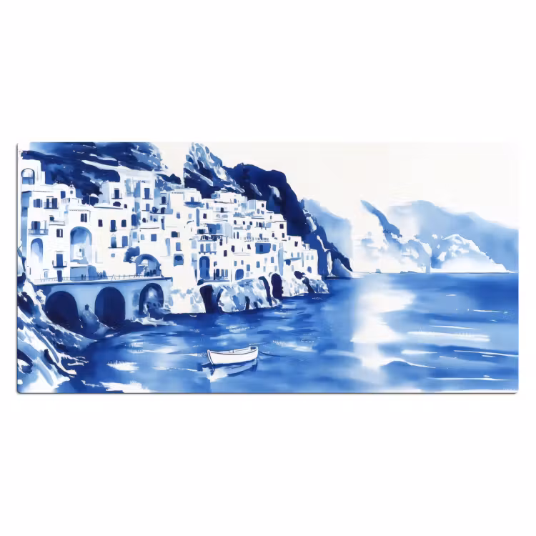 Bureau onderlegger - Dorp - Rotswand - Roeiboot - Water — 1