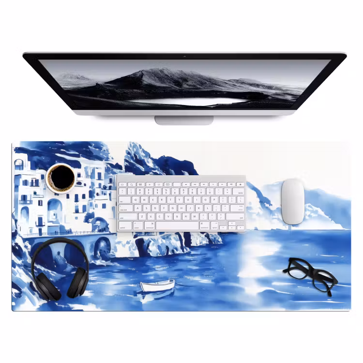 Bureau onderlegger - Dorp - Rotswand - Roeiboot - Water — 3