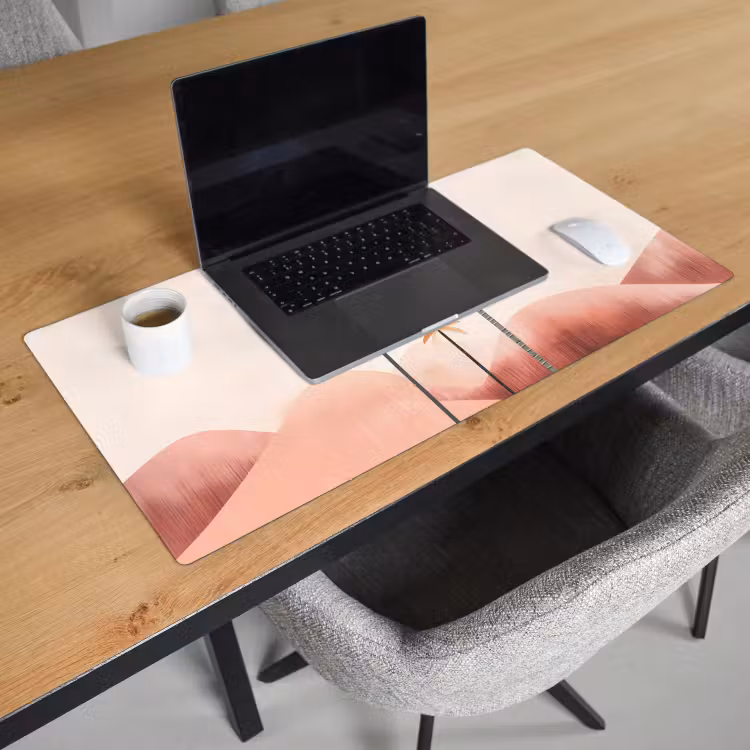 Bureau onderlegger - Palmbomen - Heuvels - Minimalistisch - Zachtroze — 2