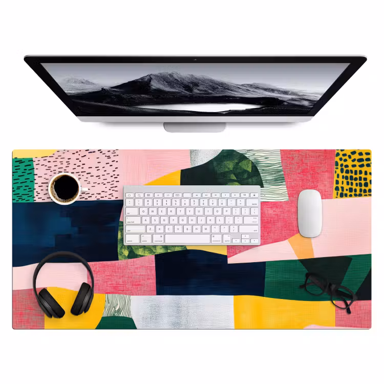 Bureau onderlegger - Abstract - Roze - Lappen - Vormen - Geel — 3
