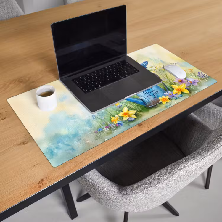 Bureau onderlegger - Lavendelbloemen - Quote - Gieter — 2