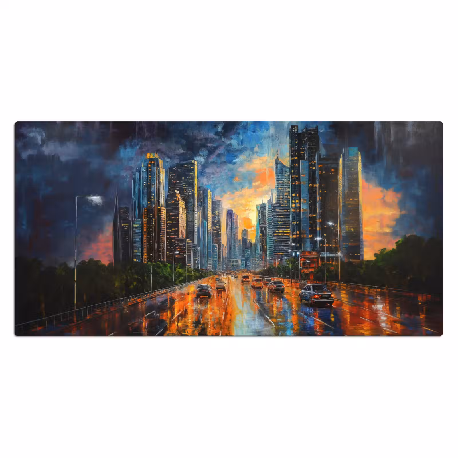 Bureau onderlegger - Auto - Skyline - Zon - Blauw — 1