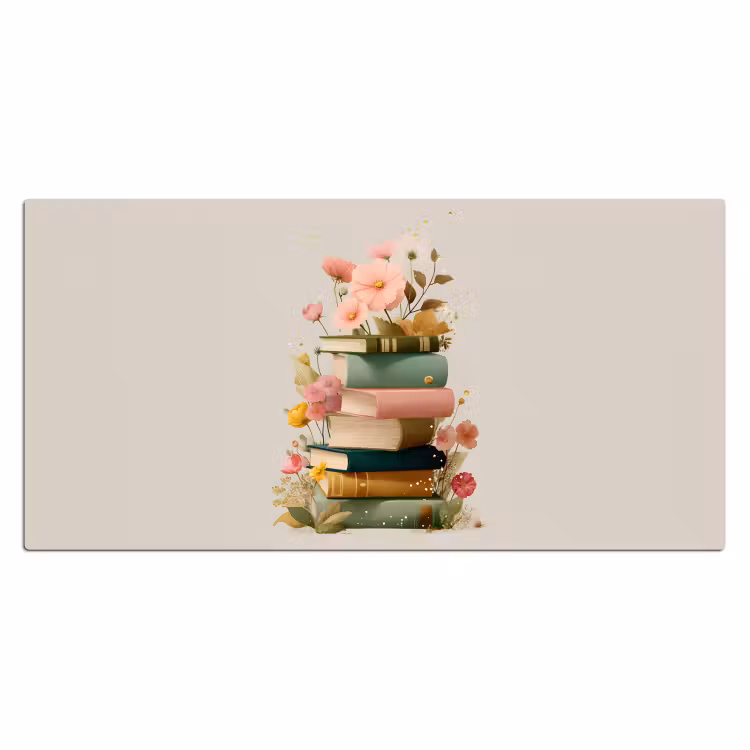 Bureau onderlegger - Boeken - Stapel - Bloemen - Kleurrijk — 1