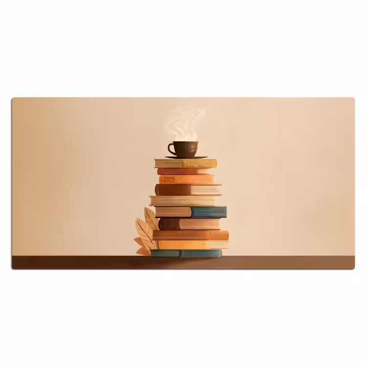 Bureau onderlegger - Boeken - Toren - Koffie - Beige — 1