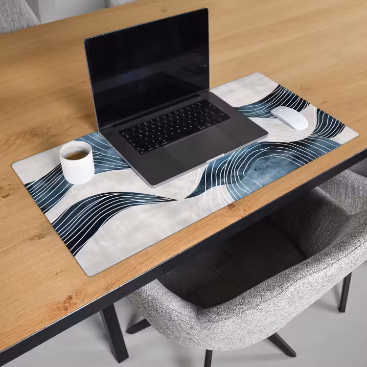 Bureau onderlegger - Lijnen - Golven - Abstract - Blauw — 2
