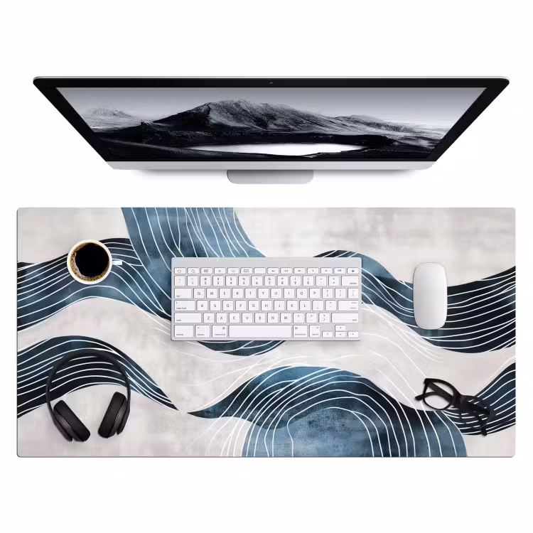 Bureau onderlegger - Lijnen - Golven - Abstract - Blauw — 3