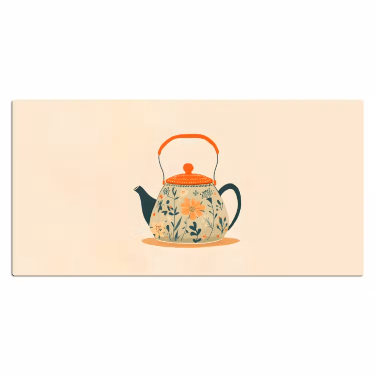 Bureau onderlegger - Oranje - Theepot - Bloemen - Bladeren — 1