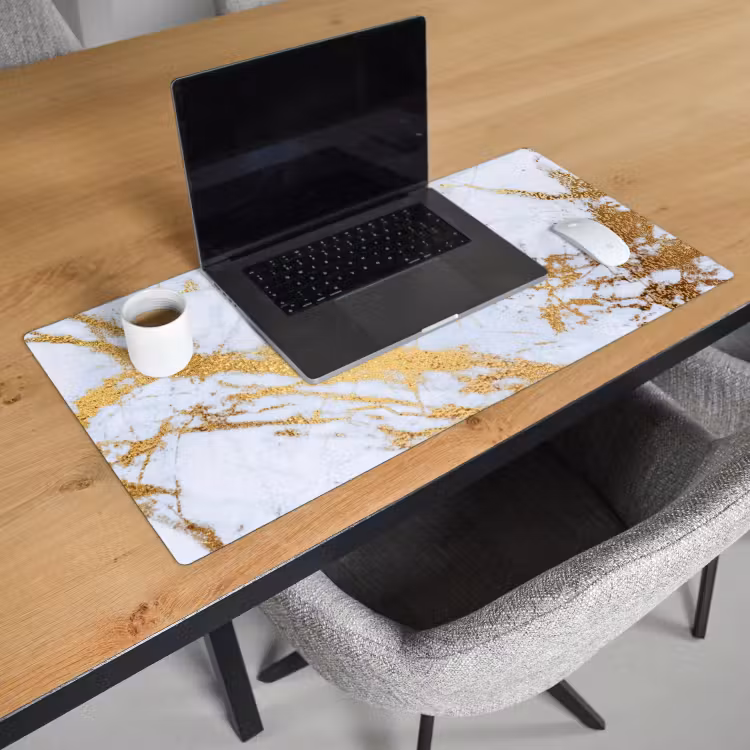 Bureau onderlegger - Marmer - Goud - Wit - Luxe - Marmerlook - Glitter — 2