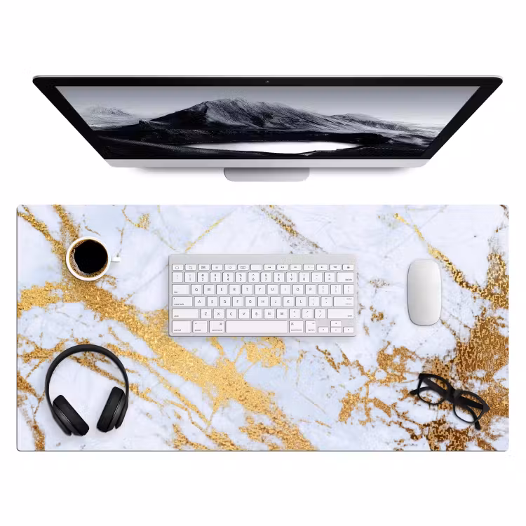 Bureau onderlegger - Marmer - Goud - Wit - Luxe - Marmerlook - Glitter — 3