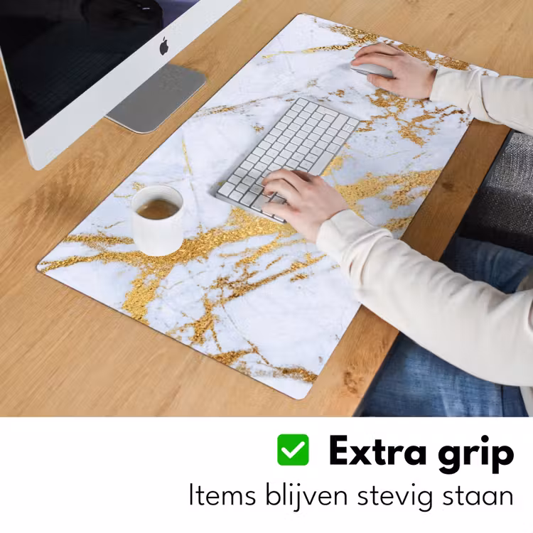 Bureau onderlegger - Marmer - Goud - Wit - Luxe - Marmerlook - Glitter — 5