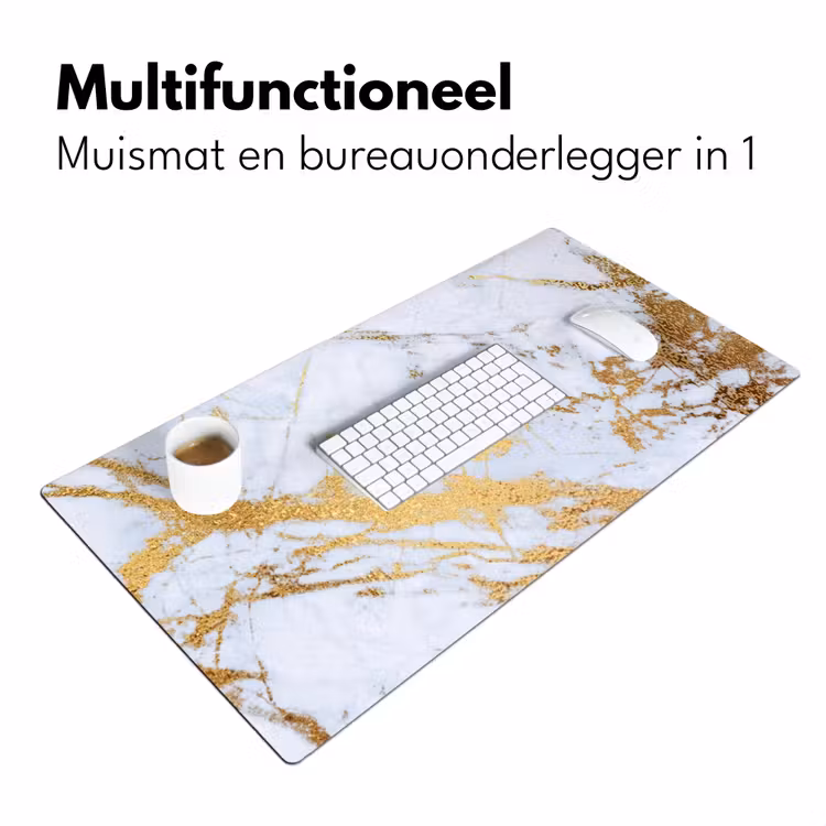 Bureau onderlegger - Marmer - Goud - Wit - Luxe - Marmerlook - Glitter — 6