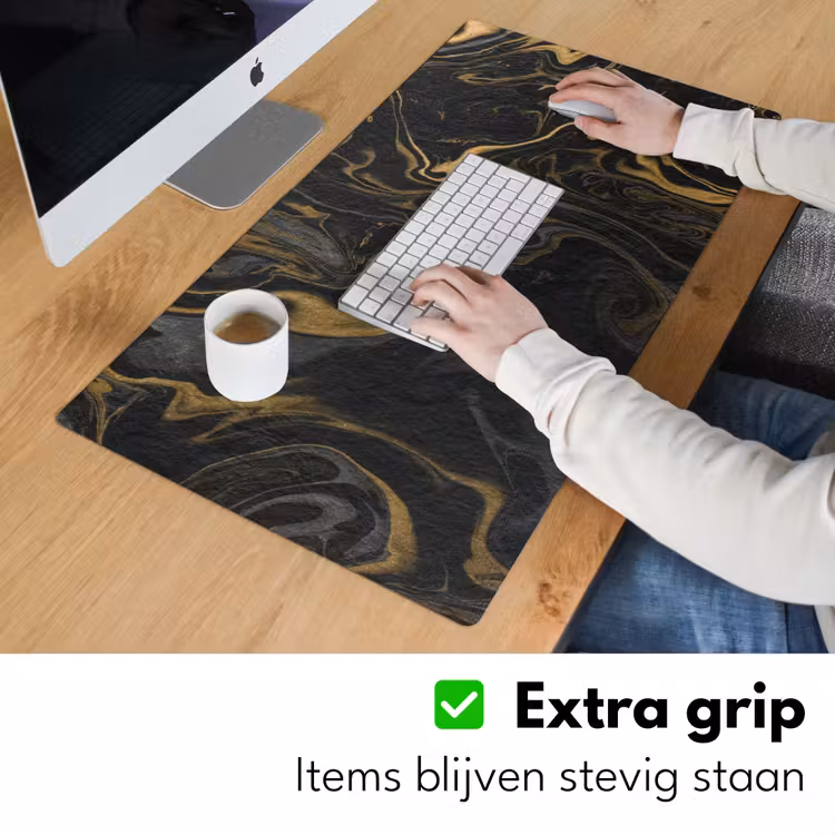 Bureau onderlegger - Marmer - Textuur - Grijs - Goud - Marmerlook - Luxe — 5