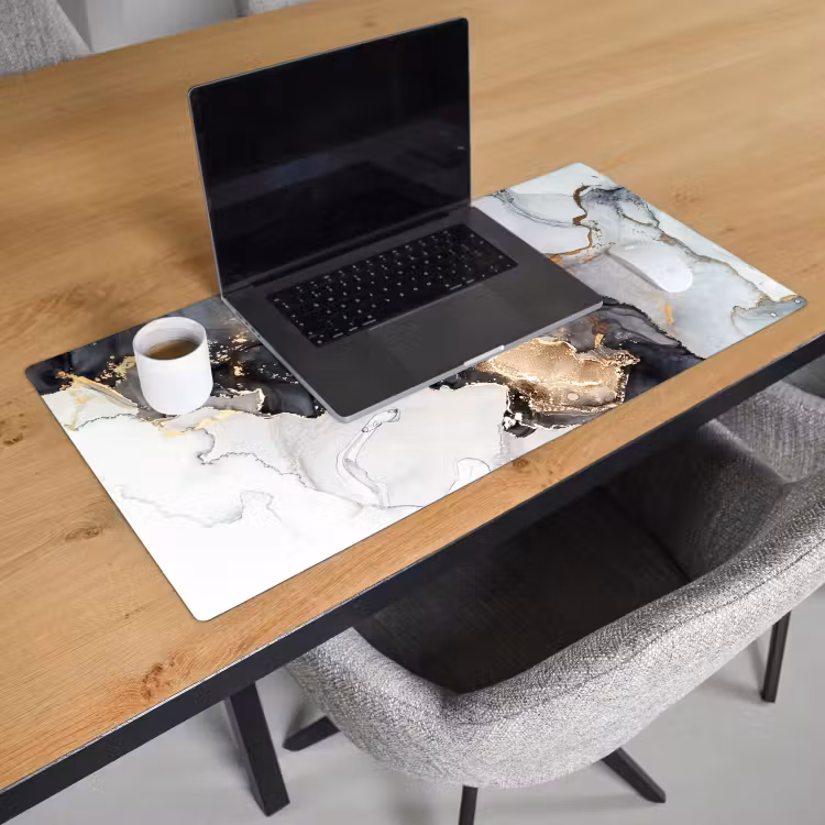 Bureau onderlegger - Marmer - Zwart - Wit - Goud - Luxe - Abstract — 2