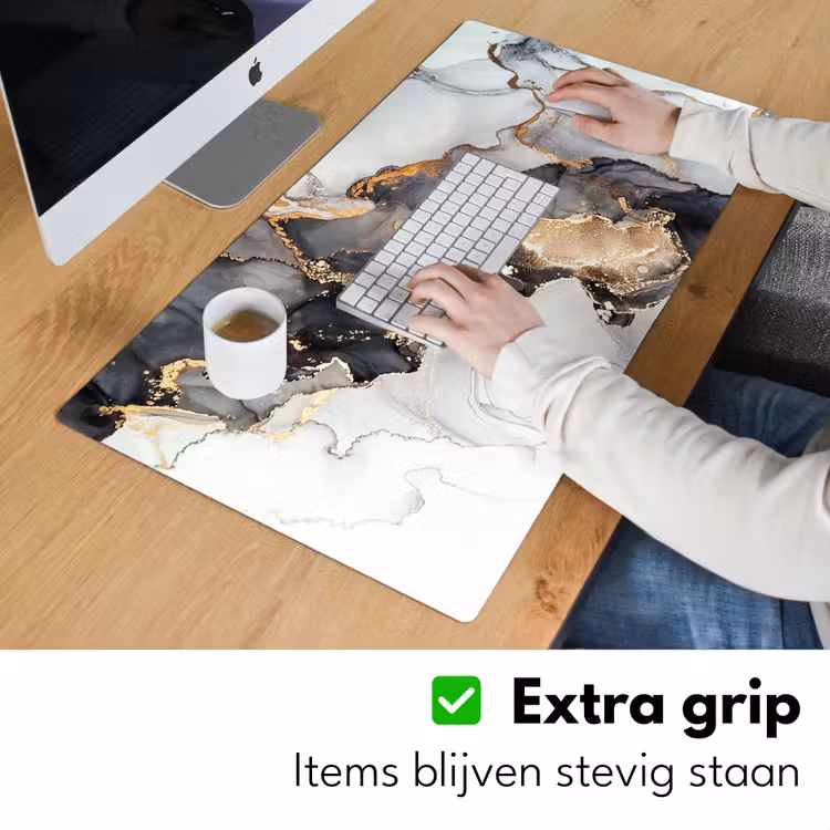 Bureau onderlegger - Marmer - Zwart - Wit - Goud - Luxe - Abstract — 5