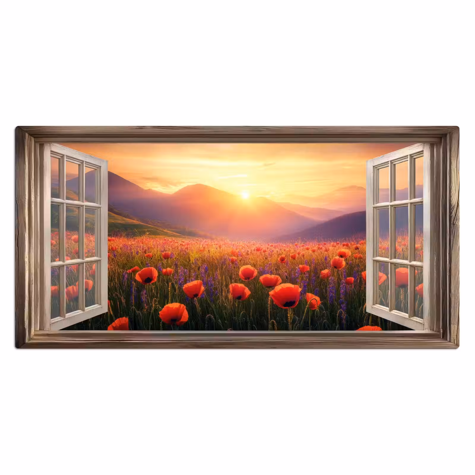 Bureau onderlegger - Doorkijk - Klaprozen - Bloemen - Rood - Open raam — 1