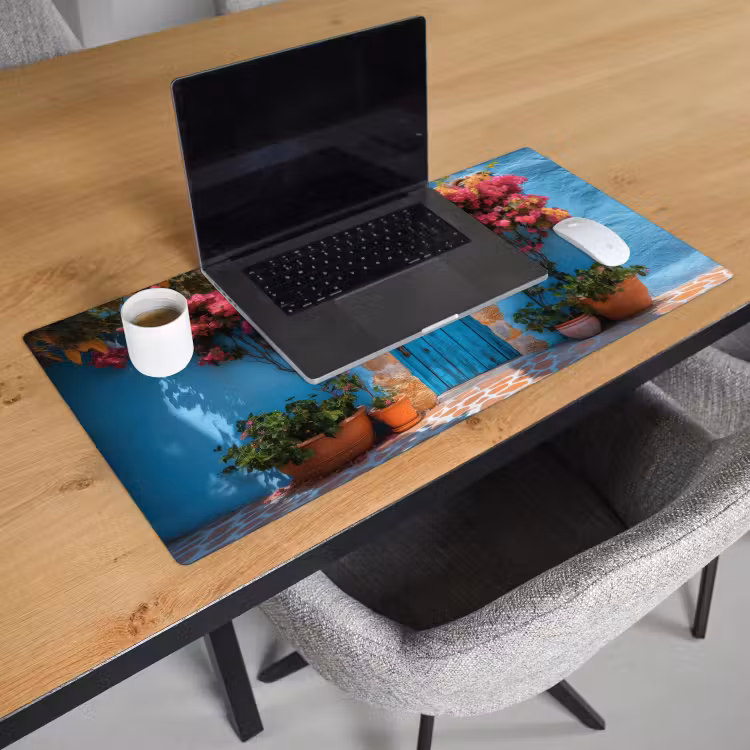 Bureau onderlegger - Deur - Hout - Bloemen - Blauw — 2