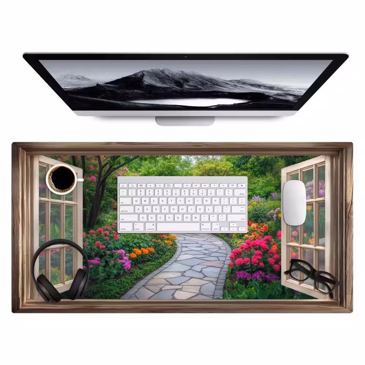 Bureau onderlegger - Doorkijk - Bloemen - Tuinpad - Natuur - Raam — 3