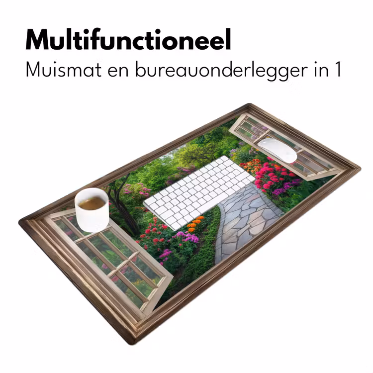 Bureau onderlegger - Doorkijk - Bloemen - Tuinpad - Natuur - Raam — 6