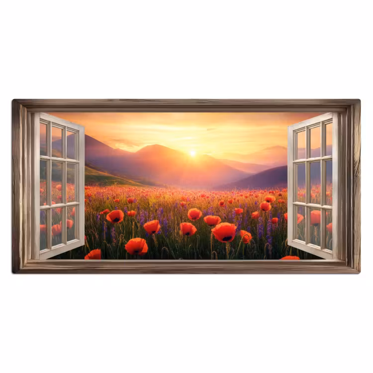 Bureau onderlegger - Doorkijk - Klaprozen - Bloemen - Rood - Open raam — 1