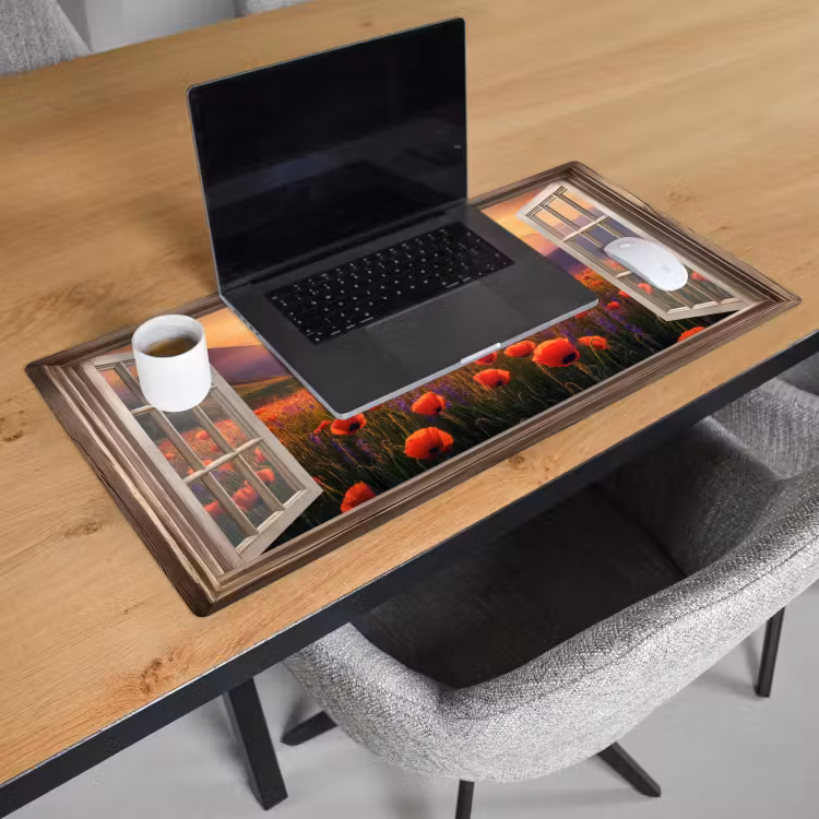 Bureau onderlegger - Doorkijk - Klaprozen - Bloemen - Rood - Open raam — 2