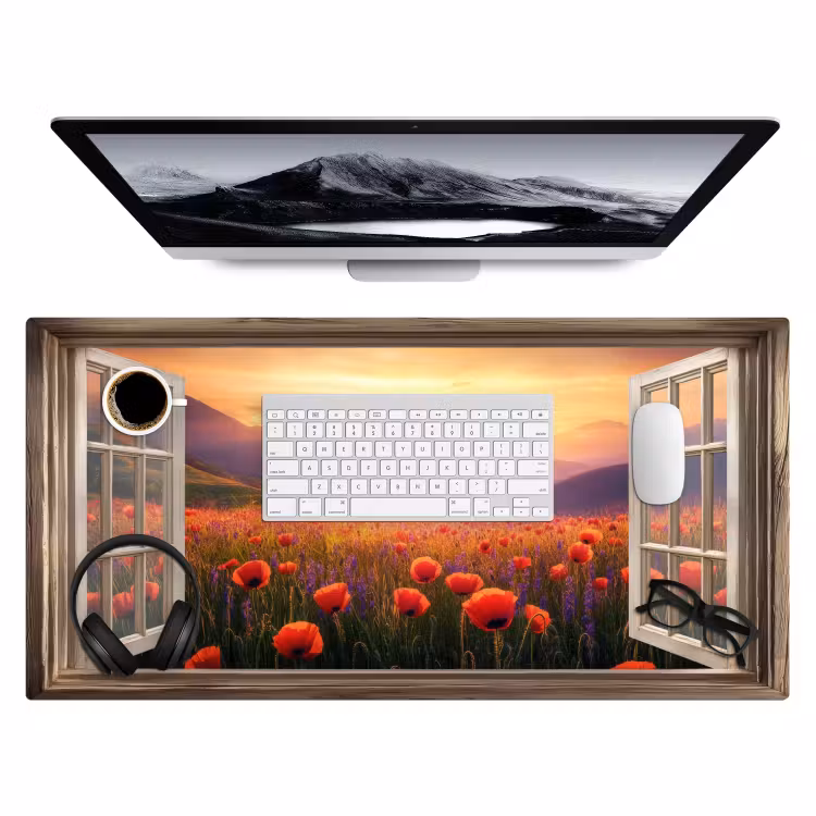 Bureau onderlegger - Doorkijk - Klaprozen - Bloemen - Rood - Open raam — 3