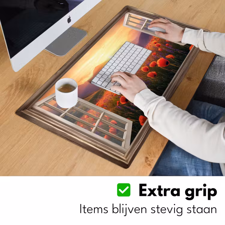 Bureau onderlegger - Doorkijk - Klaprozen - Bloemen - Rood - Open raam — 5