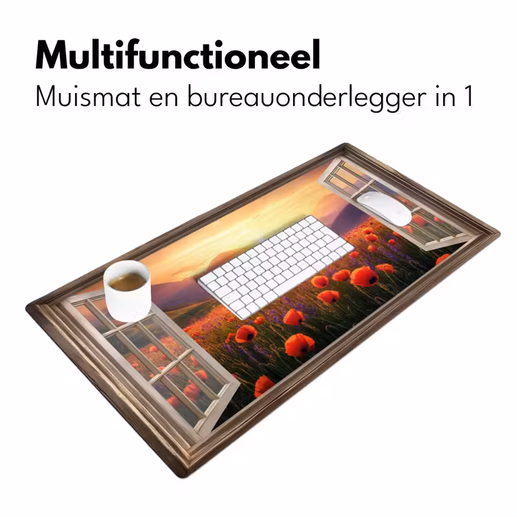 Bureau onderlegger - Doorkijk - Klaprozen - Bloemen - Rood - Open raam — 6