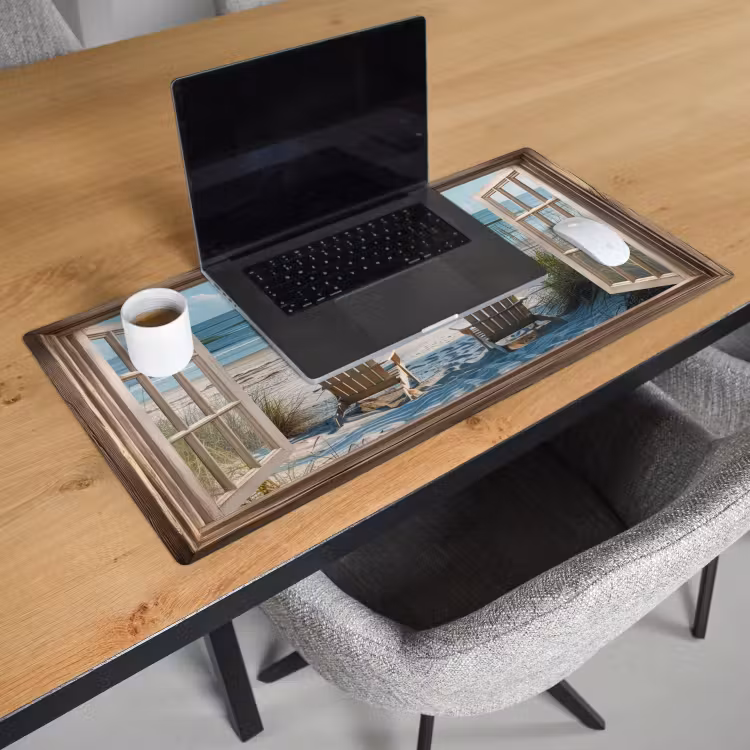Bureau onderlegger - Doorkijk - Strandstoelen - Duinen - Zee - Natuur — 2